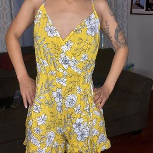 Summer Romper -Yellow with print
